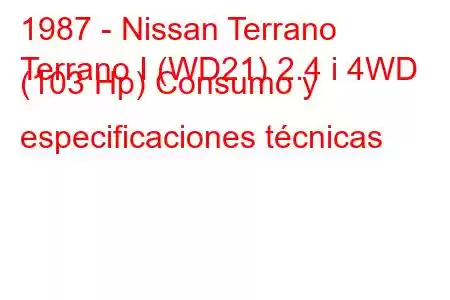 1987 - Nissan Terrano
Terrano I (WD21) 2.4 i 4WD (103 Hp) Consumo y especificaciones técnicas