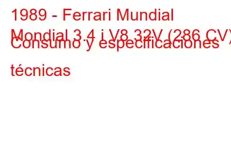 1989 - Ferrari Mundial
Mondial 3.4 i V8 32V (286 CV) Consumo y especificaciones técnicas