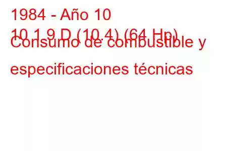 1984 - Año 10
10 1.9 D (10.4) (64 Hp) Consumo de combustible y especificaciones técnicas