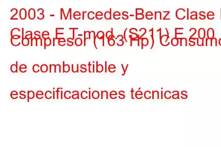 2003 - Mercedes-Benz Clase E
Clase E T-mod. (S211) E 200 Compresor (163 Hp) Consumo de combustible y especificaciones técnicas