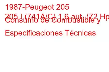 1987-Peugeot 205
205 I (741A/C) 1,6 aut. (72 Hp) Consumo de Combustible y Especificaciones Técnicas