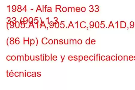 1984 - Alfa Romeo 33
33 (905) 1.3 (905.A1A,905.A1C,905.A1D,9 (86 Hp) Consumo de combustible y especificaciones técnicas