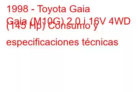 1998 - Toyota Gaia
Gaia (M10G) 2.0 i 16V 4WD (145 Hp) Consumo y especificaciones técnicas