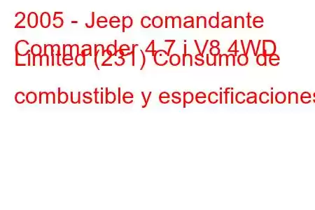 2005 - Jeep comandante
Commander 4.7 i V8 4WD Limited (231) Consumo de combustible y especificaciones