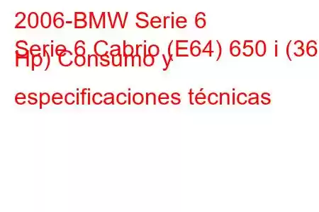 2006-BMW Serie 6
Serie 6 Cabrio (E64) 650 i (367 Hp) Consumo y especificaciones técnicas