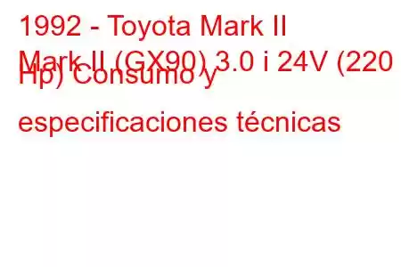 1992 - Toyota Mark II
Mark II (GX90) 3.0 i 24V (220 Hp) Consumo y especificaciones técnicas