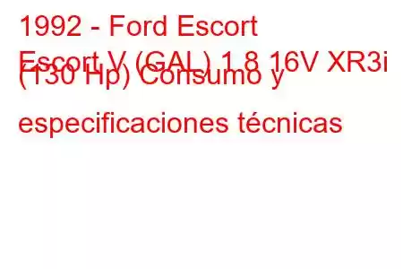 1992 - Ford Escort
Escort V (GAL) 1.8 16V XR3i (130 Hp) Consumo y especificaciones técnicas