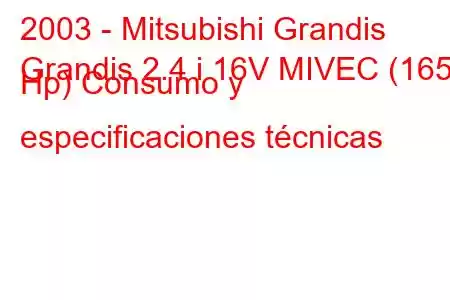 2003 - Mitsubishi Grandis
Grandis 2.4 i 16V MIVEC (165 Hp) Consumo y especificaciones técnicas