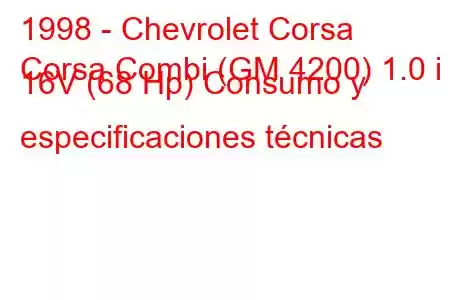 1998 - Chevrolet Corsa
Corsa Combi (GM 4200) 1.0 i 16V (68 Hp) Consumo y especificaciones técnicas