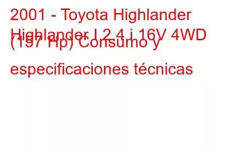 2001 - Toyota Highlander
Highlander I 2.4 i 16V 4WD (157 Hp) Consumo y especificaciones técnicas