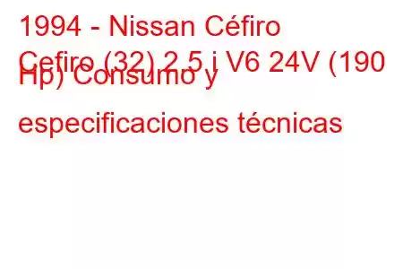 1994 - Nissan Céfiro
Cefiro (32) 2.5 i V6 24V (190 Hp) Consumo y especificaciones técnicas