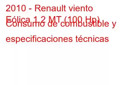 2010 - Renault viento
Eólica 1.2 MT (100 Hp) Consumo de combustible y especificaciones técnicas