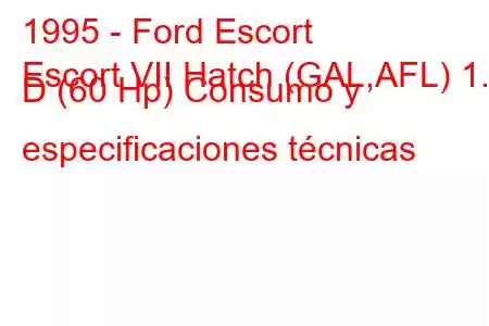 1995 - Ford Escort
Escort VII Hatch (GAL,AFL) 1.8 D (60 Hp) Consumo y especificaciones técnicas