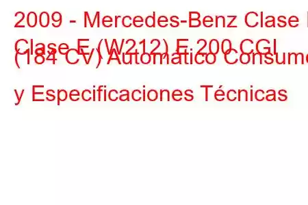 2009 - Mercedes-Benz Clase E
Clase E (W212) E 200 CGI (184 CV) Automático Consumo y Especificaciones Técnicas