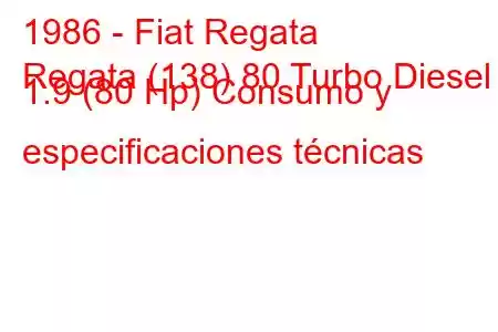 1986 - Fiat Regata
Regata (138) 80 Turbo Diesel 1.9 (80 Hp) Consumo y especificaciones técnicas