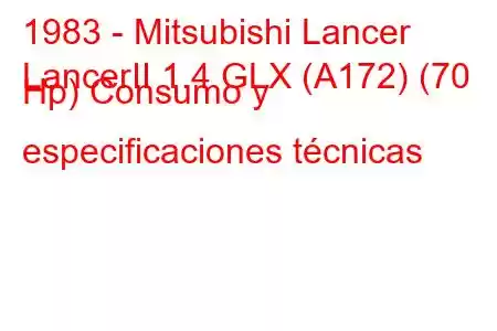 1983 - Mitsubishi Lancer
LancerII 1.4 GLX (A172) (70 Hp) Consumo y especificaciones técnicas