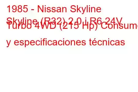 1985 - Nissan Skyline
Skyline (R32) 2.0 i R6 24V Turbo 4WD (215 Hp) Consumo y especificaciones técnicas