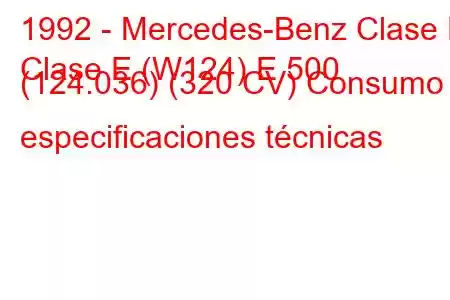 1992 - Mercedes-Benz Clase E
Clase E (W124) E 500 (124.036) (320 CV) Consumo y especificaciones técnicas