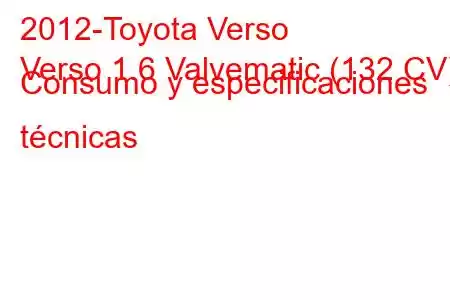 2012-Toyota Verso
Verso 1.6 Valvematic (132 CV) Consumo y especificaciones técnicas