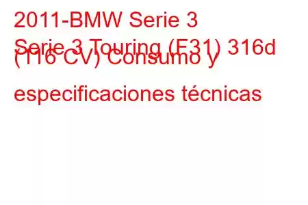 2011-BMW Serie 3
Serie 3 Touring (F31) 316d (116 CV) Consumo y especificaciones técnicas