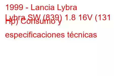 1999 - Lancia Lybra
Lybra SW (839) 1.8 16V (131 Hp) Consumo y especificaciones técnicas