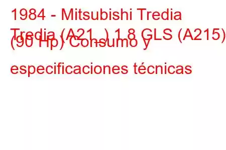 1984 - Mitsubishi Tredia
Tredia (A21_) 1.8 GLS (A215) (90 Hp) Consumo y especificaciones técnicas