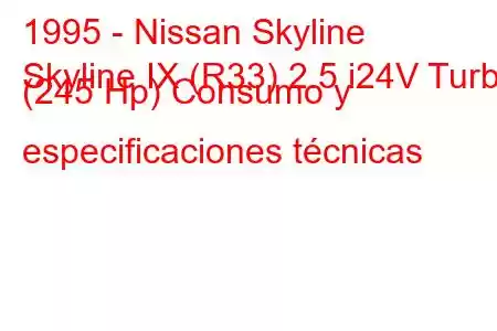 1995 - Nissan Skyline
Skyline IX (R33) 2.5 i24V Turbo (245 Hp) Consumo y especificaciones técnicas