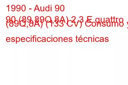 1990 - Audi 90
90 (89,89Q,8A) 2.3 E quattro (89Q,8A) (133 CV) Consumo y especificaciones técnicas