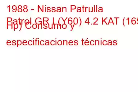 1988 - Nissan Patrulla
Patrol GR I (Y60) 4.2 KAT (165 Hp) Consumo y especificaciones técnicas