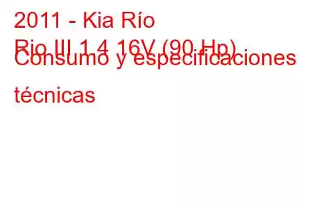 2011 - Kia Río
Rio III 1.4 16V (90 Hp) Consumo y especificaciones técnicas