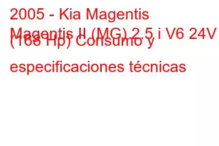 2005 - Kia Magentis
Magentis II (MG) 2.5 i V6 24V (168 Hp) Consumo y especificaciones técnicas