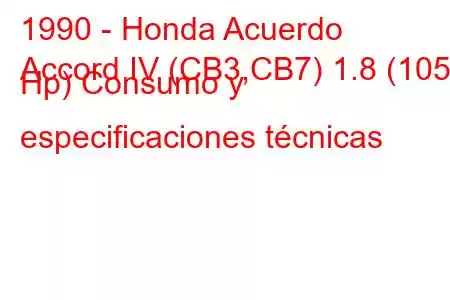 1990 - Honda Acuerdo
Accord IV (CB3,CB7) 1.8 (105 Hp) Consumo y especificaciones técnicas