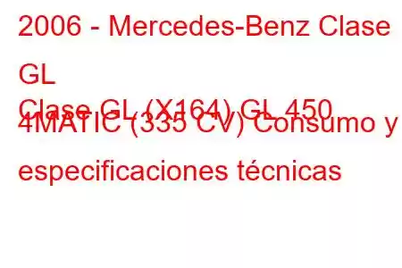 2006 - Mercedes-Benz Clase GL
Clase GL (X164) GL 450 4MATIC (335 CV) Consumo y especificaciones técnicas