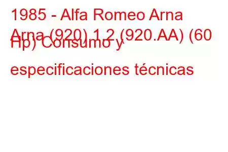 1985 - Alfa Romeo Arna
Arna (920) 1.2 (920.AA) (60 Hp) Consumo y especificaciones técnicas