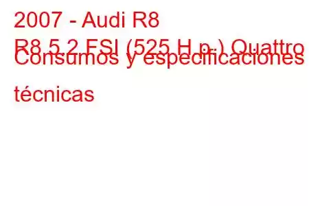 2007 - Audi R8
R8 5.2 FSI (525 H.p.) Quattro Consumos y especificaciones técnicas