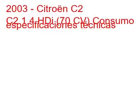 2003 - Citroën C2
C2 1.4 HDi (70 CV) Consumo y especificaciones técnicas