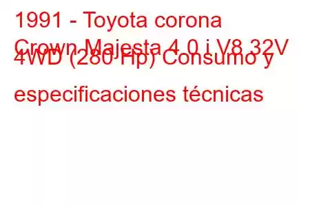 1991 - Toyota corona
Crown Majesta 4.0 i V8 32V 4WD (280 Hp) Consumo y especificaciones técnicas