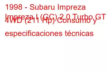 1998 - Subaru Impreza
Impreza I (GC) 2.0 Turbo GT 4WD (211 Hp) Consumo y especificaciones técnicas