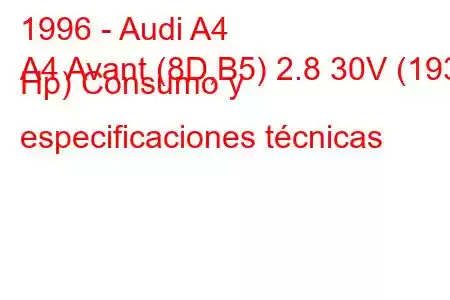 1996 - Audi A4
A4 Avant (8D,B5) 2.8 30V (193 Hp) Consumo y especificaciones técnicas