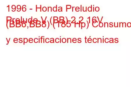 1996 - Honda Preludio
Prelude V (BB) 2.2 16V (BB6,BB8) (185 Hp) Consumo y especificaciones técnicas