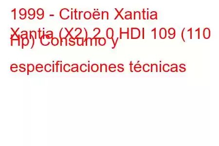 1999 - Citroën Xantia
Xantia (X2) 2.0 HDI 109 (110 Hp) Consumo y especificaciones técnicas