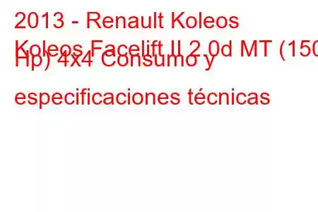 2013 - Renault Koleos
Koleos Facelift II 2.0d MT (150 Hp) 4x4 Consumo y especificaciones técnicas