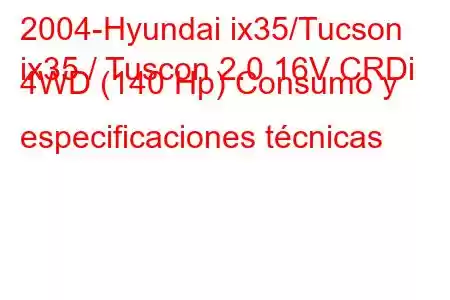 2004-Hyundai ix35/Tucson
ix35 / Tuscon 2.0 16V CRDi 4WD (140 Hp) Consumo y especificaciones técnicas