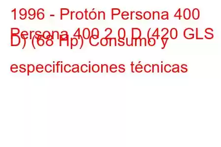 1996 - Protón Persona 400
Persona 400 2.0 D (420 GLS D) (68 Hp) Consumo y especificaciones técnicas