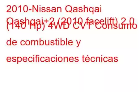 2010-Nissan Qashqai
Qashqai+2 (2010 facelift) 2.0 (140 Hp) 4WD CVT Consumo de combustible y especificaciones técnicas