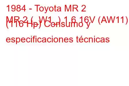 1984 - Toyota MR 2
MR 2 (_W1_) 1.6 16V (AW11) (116 Hp) Consumo y especificaciones técnicas