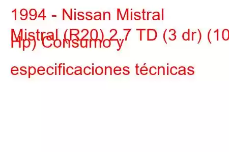 1994 - Nissan Mistral
Mistral (R20) 2.7 TD (3 dr) (100 Hp) Consumo y especificaciones técnicas