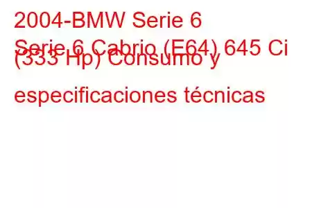 2004-BMW Serie 6
Serie 6 Cabrio (E64) 645 Ci (333 Hp) Consumo y especificaciones técnicas