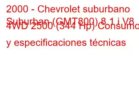 2000 - Chevrolet suburbano
Suburban (GMT800) 8.1 i V8 4WD 2500 (344 Hp) Consumo y especificaciones técnicas