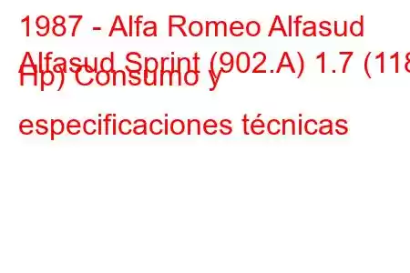 1987 - Alfa Romeo Alfasud
Alfasud Sprint (902.A) 1.7 (118 Hp) Consumo y especificaciones técnicas